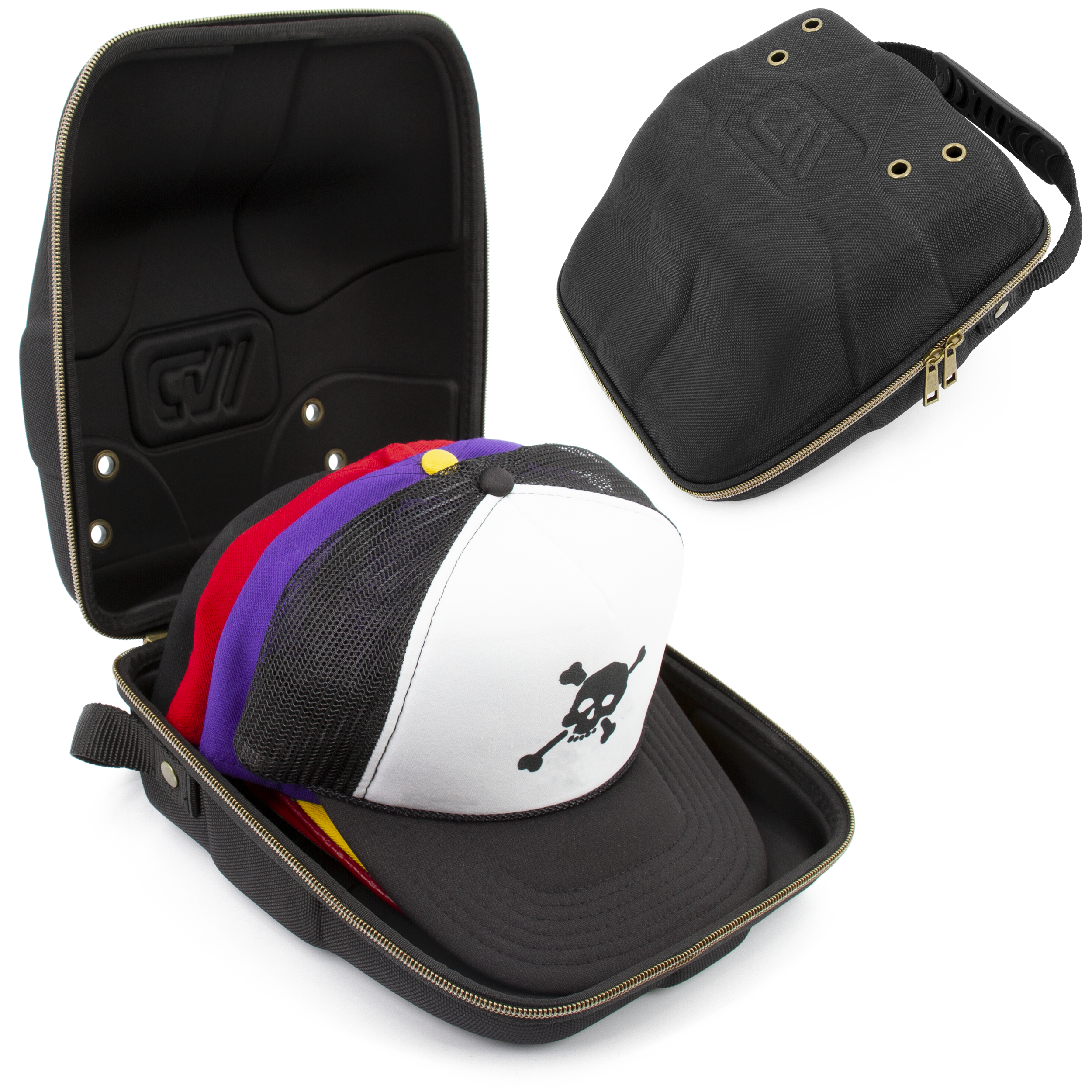 Hat Travel Case for up to 4 Baseball Caps with a Hard Shell, Travel Carabiner and Handle - Portable Hat Case Carrier for Hats Storage