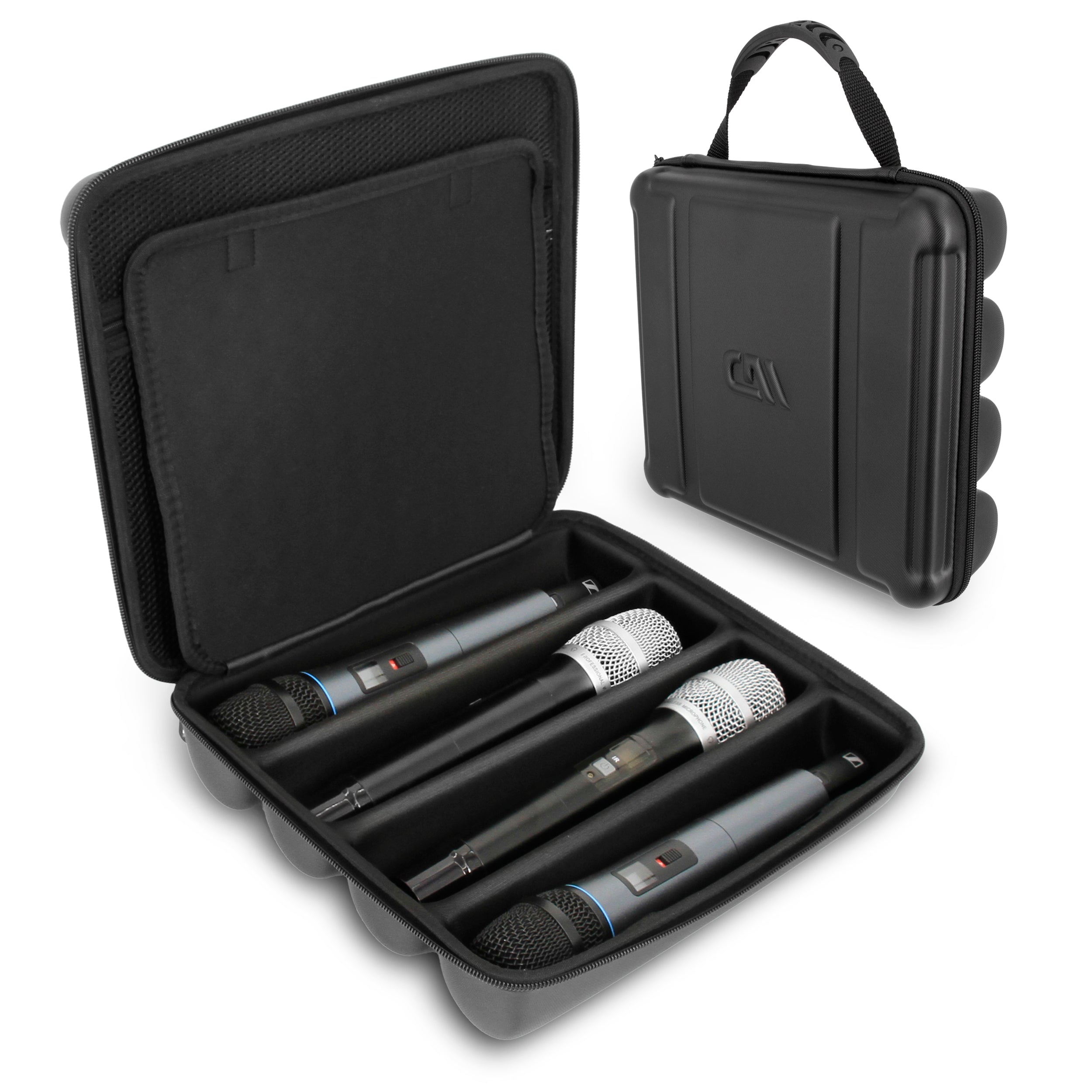 Wireless Microphone Case Compatible with Four Microphones Up To 10.75" by Sennheiser, Shure and More - Mic Case for Travel with Lid Storage