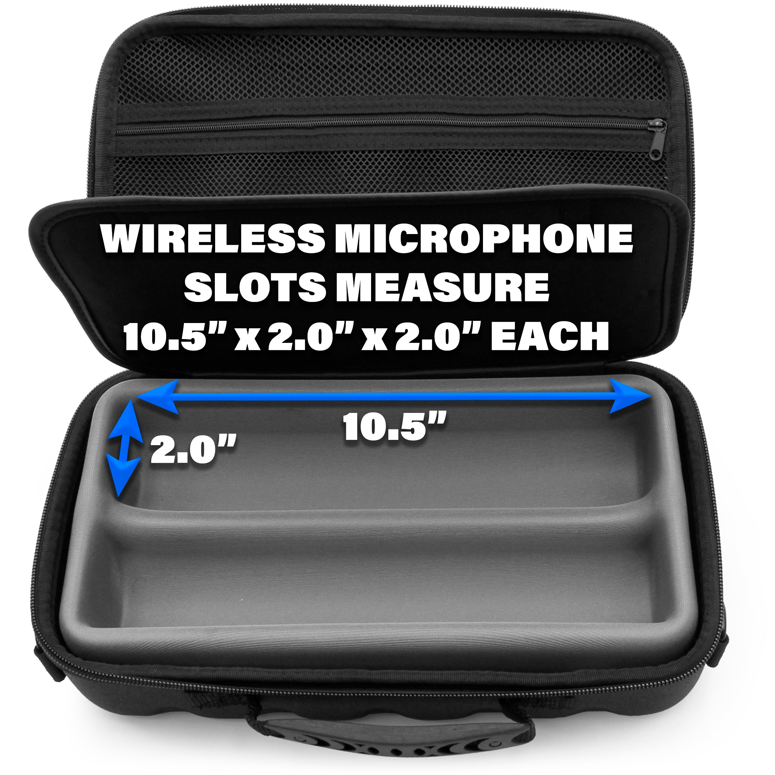 Two Wireless Microphone Case Compatible with Wireless Mic System Handheld Microphones Sennhesier, Shure and More with Shoulder Strap