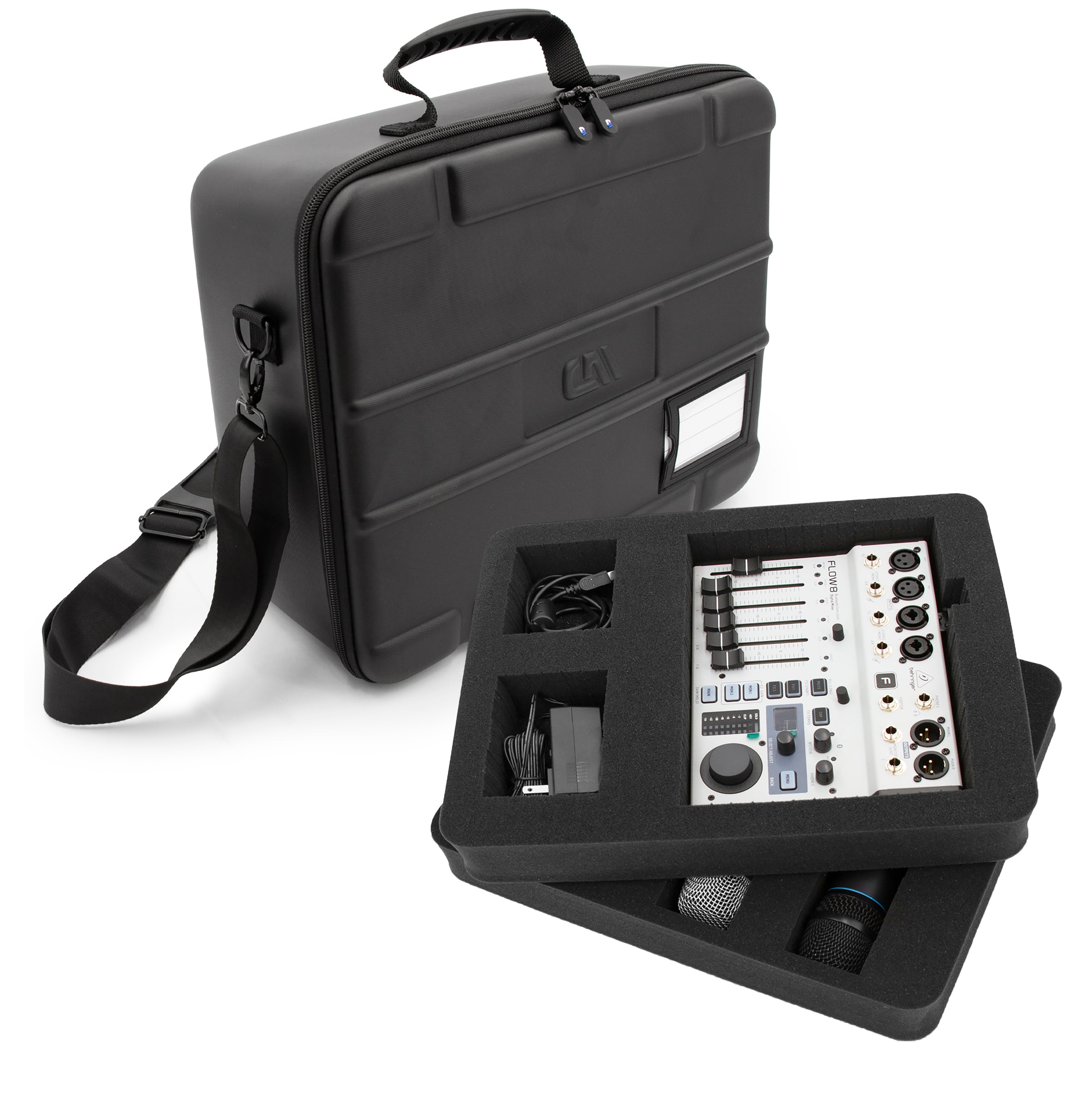 Mixer Case Compatible With Behringer Flow 8 or Xenyx 802s in Two Customizable Trays - Fits DJ Mixers and More up to 13.5" x 10.5" x 2.2"