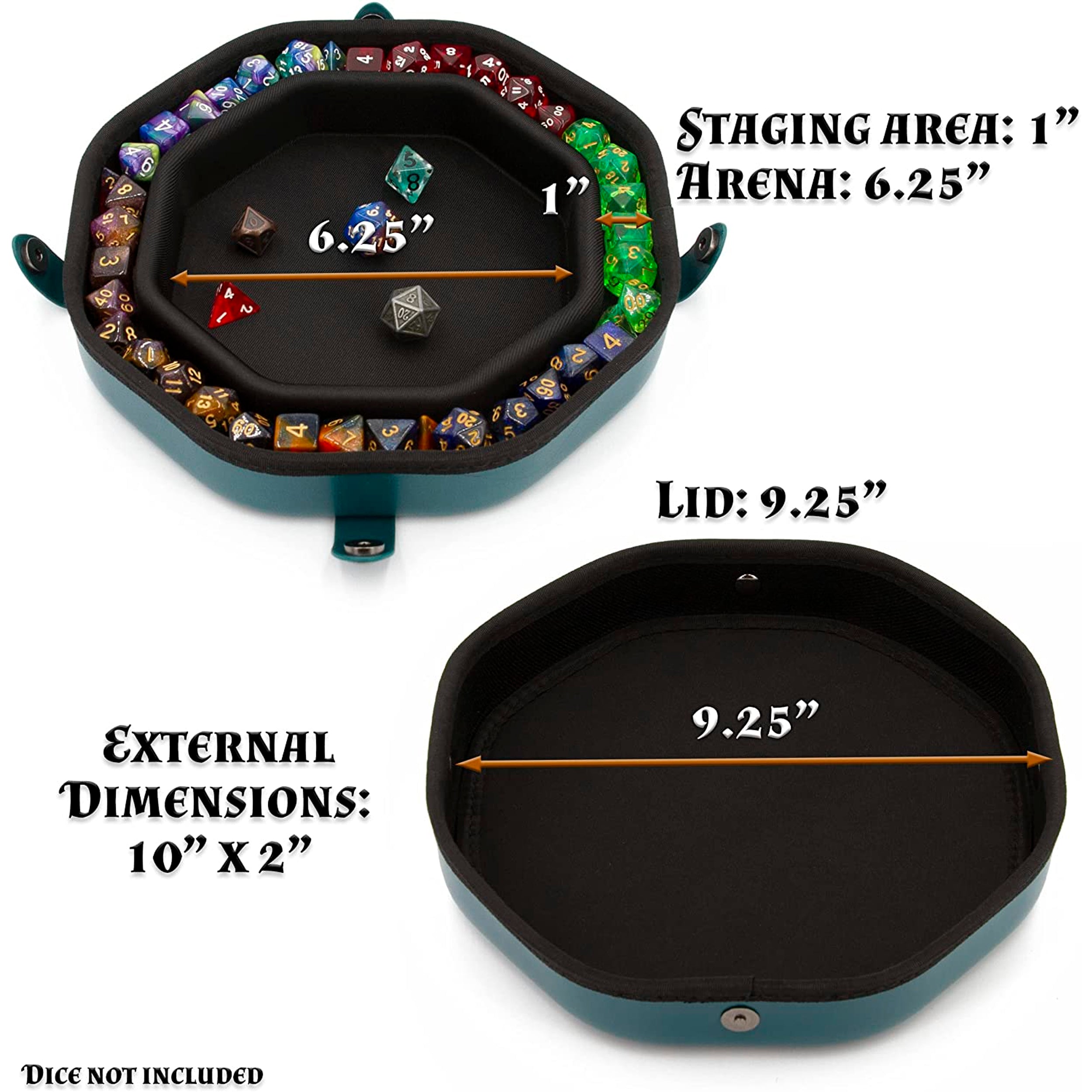 Dice Tray and Storage Case for Up to 115 RPG Dice - Dice Tray for Rolling with Magnetic Snaps, Embossed Design & Non-Scratch Interior