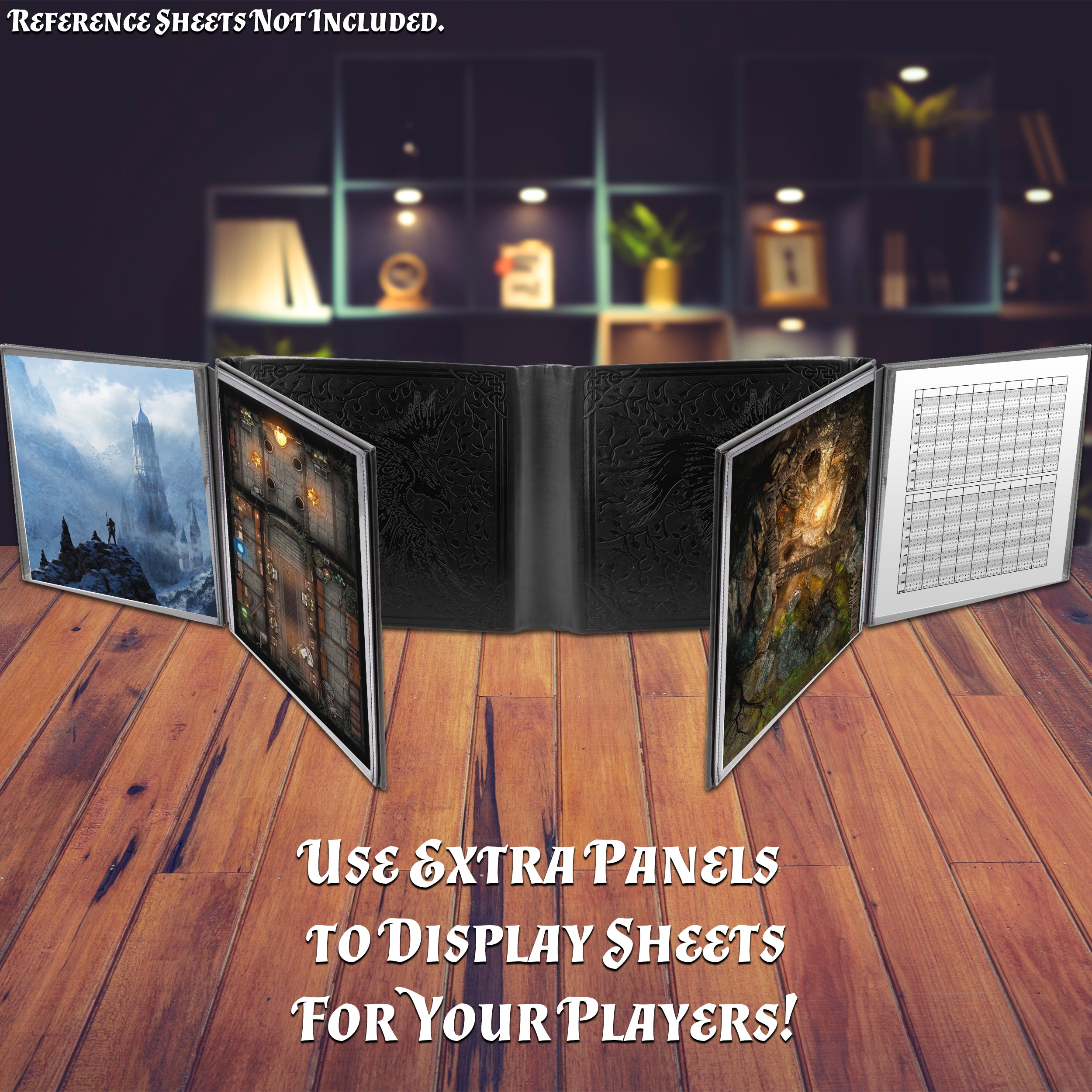 DM Screen Faux Leather 12-Panel Deluxe GM Screen - Twelve Panel XL Folding Dungeon Master Screen with 4 Swinging Panels & Wet Erase Pockets for TTRPGs