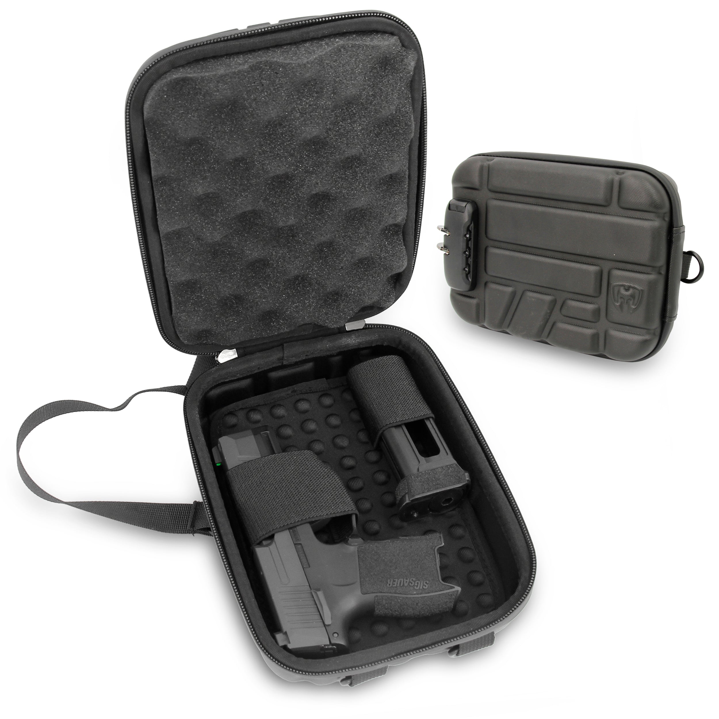 Concealed Carry Locking Pistol Case Fits 9mm Pistols and Extra Mag - Portable EVA Handgun Case Water Resistant Gun Bag and Shoulder Strap