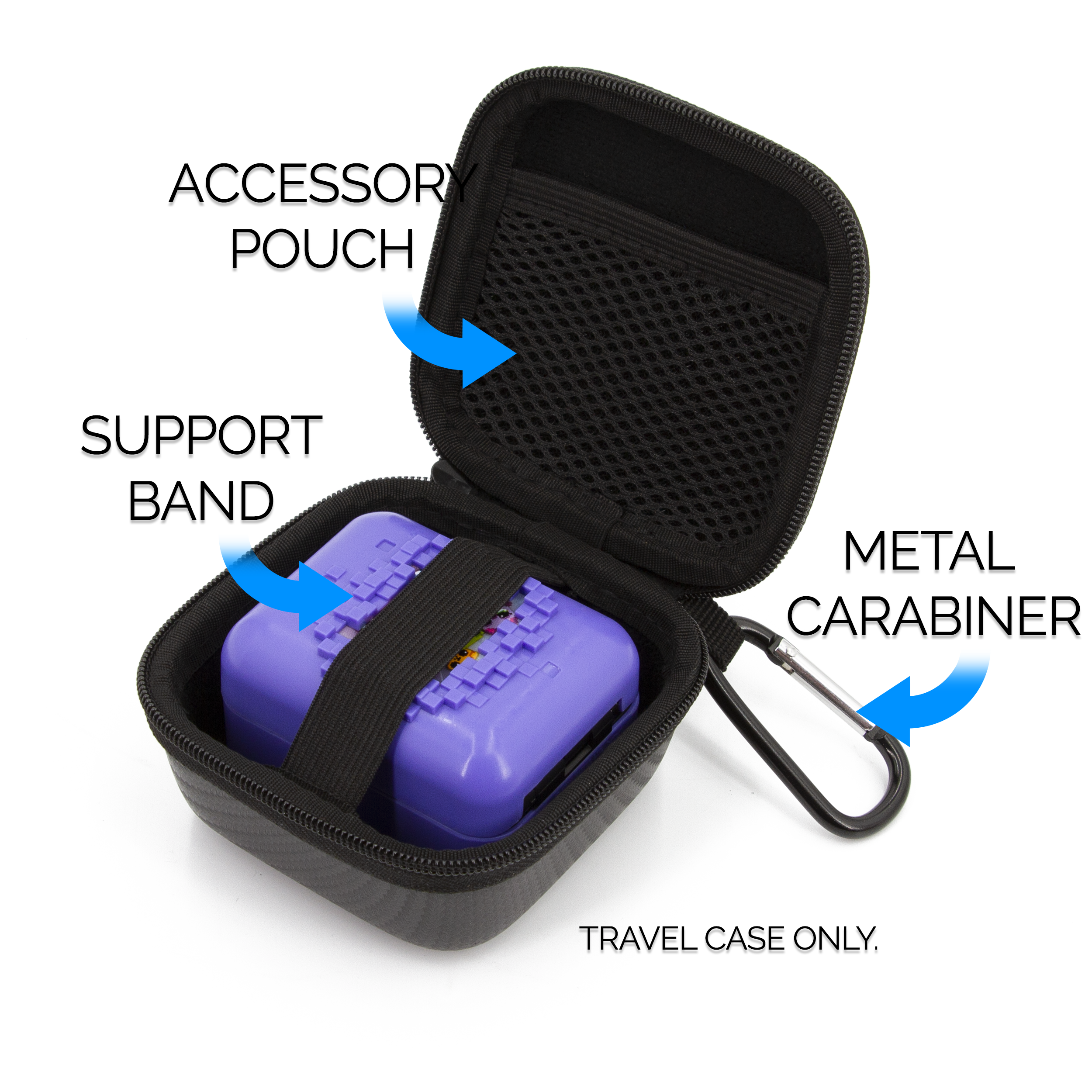 Hard Shell Travel Case Compatible with Bitzee Interactive Digital Pet -Carry Case Only with Carabiner - Black
