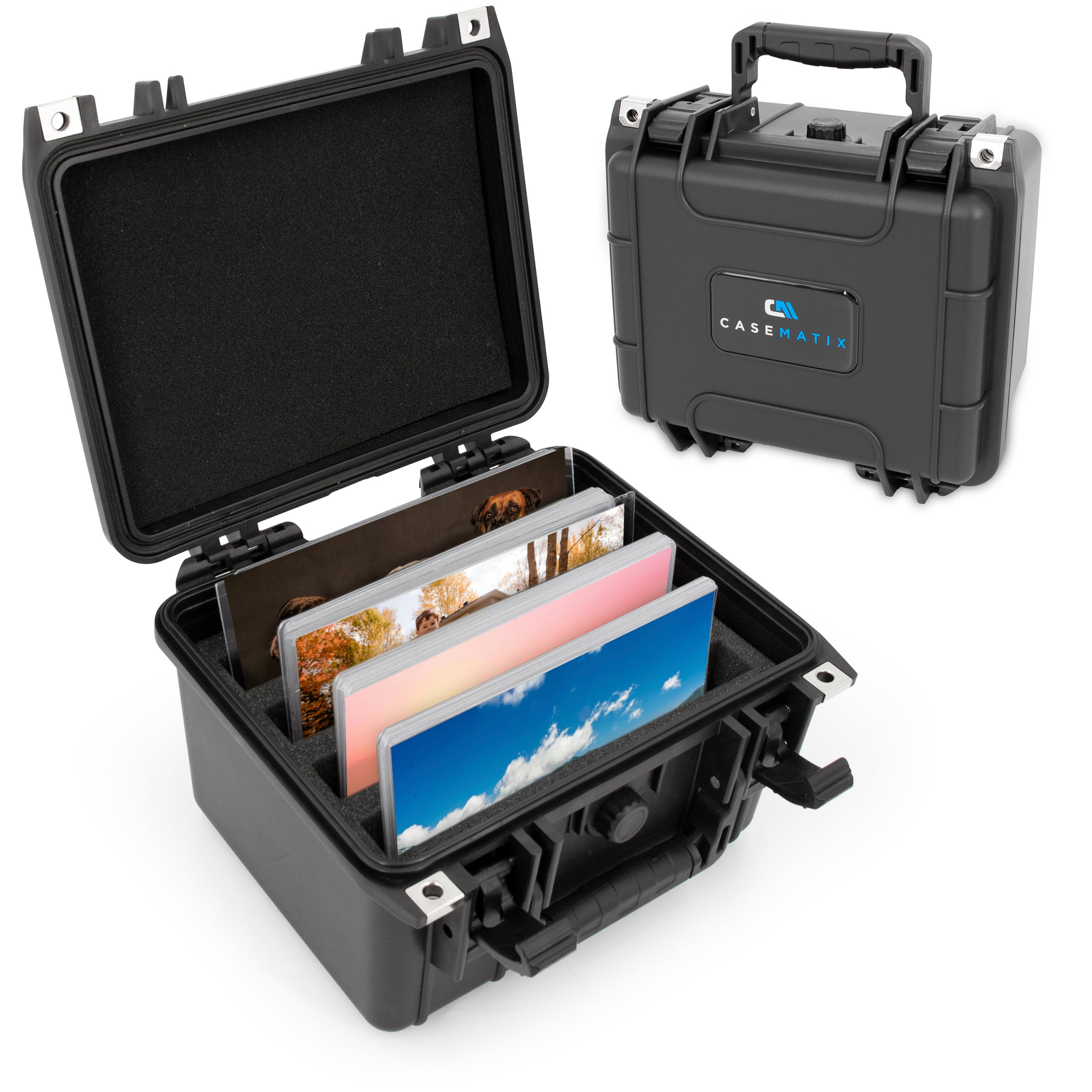 Waterproof 5x7 Photo Case Holds 5x7 Top loaders For Cards and Plastic Sleeves for Postcards - Fits 80 5x7 Cards With Photo Storage Dividers
