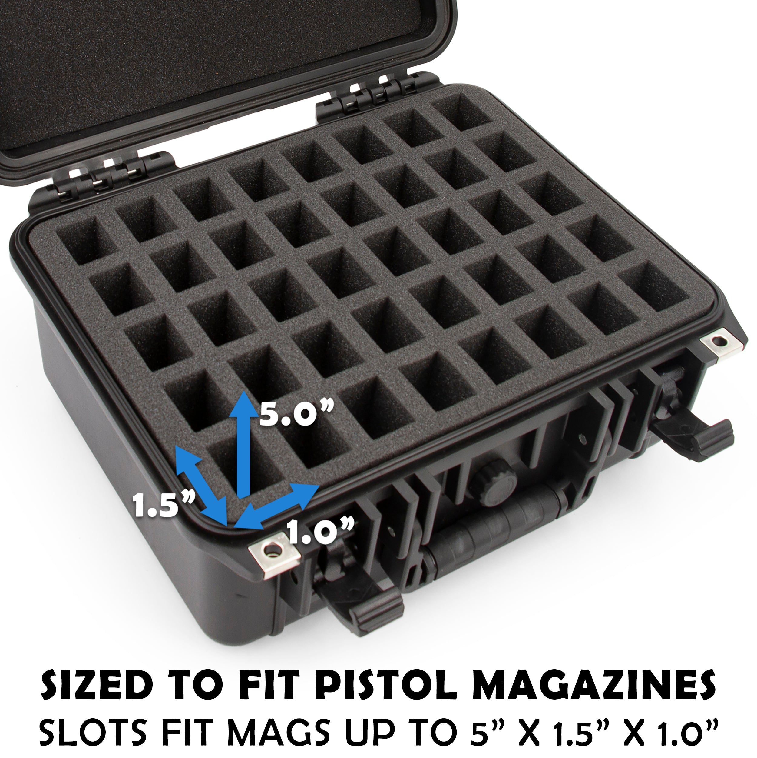 40 Pistol Magazine Storage Case - TSA Approved Waterproof Gun Magazine Storage for 40 9mm Magazines & Pistol Clips with Reinforced Padlock Holes