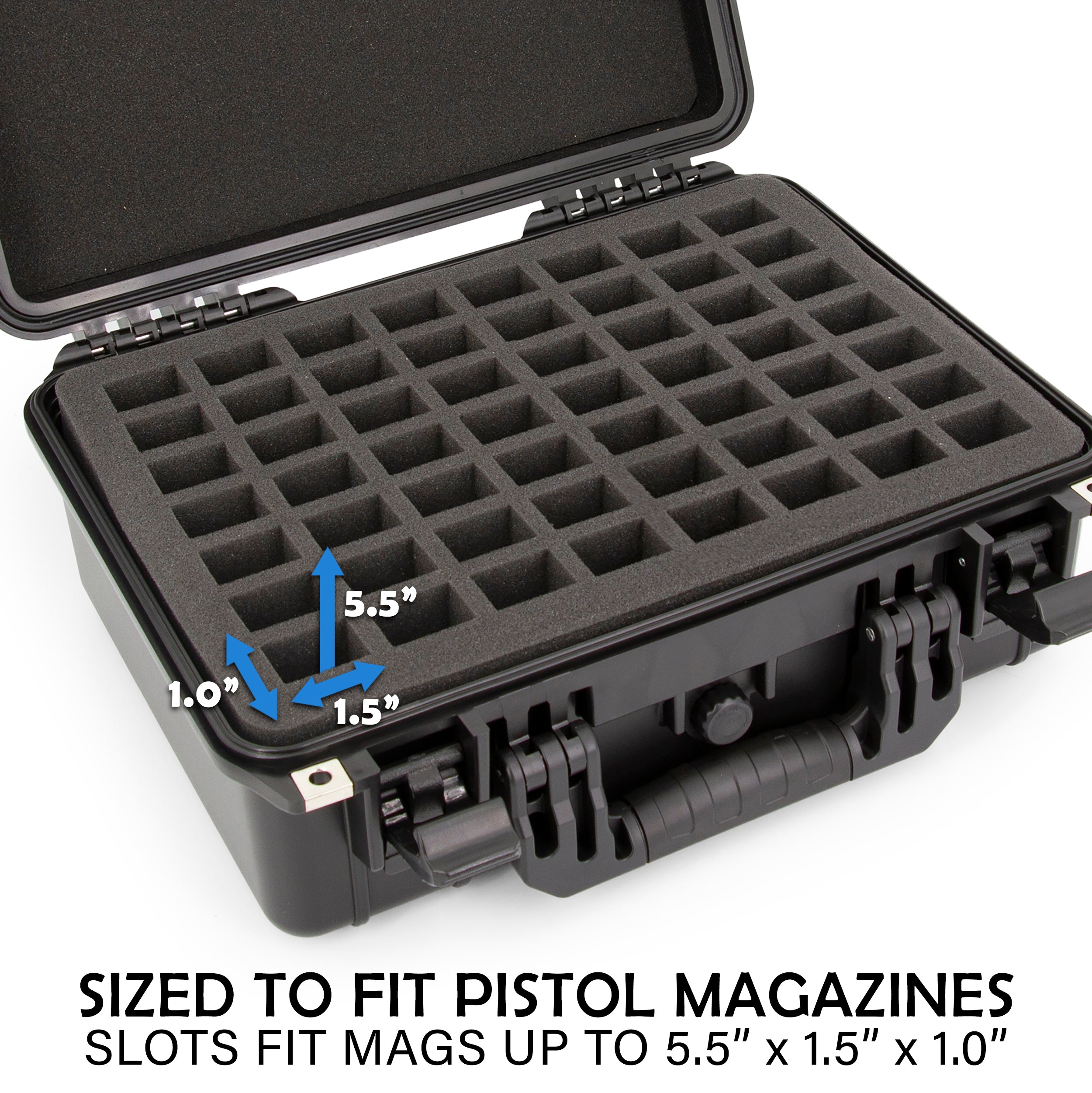 56 Pistol Magazine Storage Case - TSA Approved Waterproof Gun Magazine Storage for 9mm Magazines up to 5.5" with Lockable Design