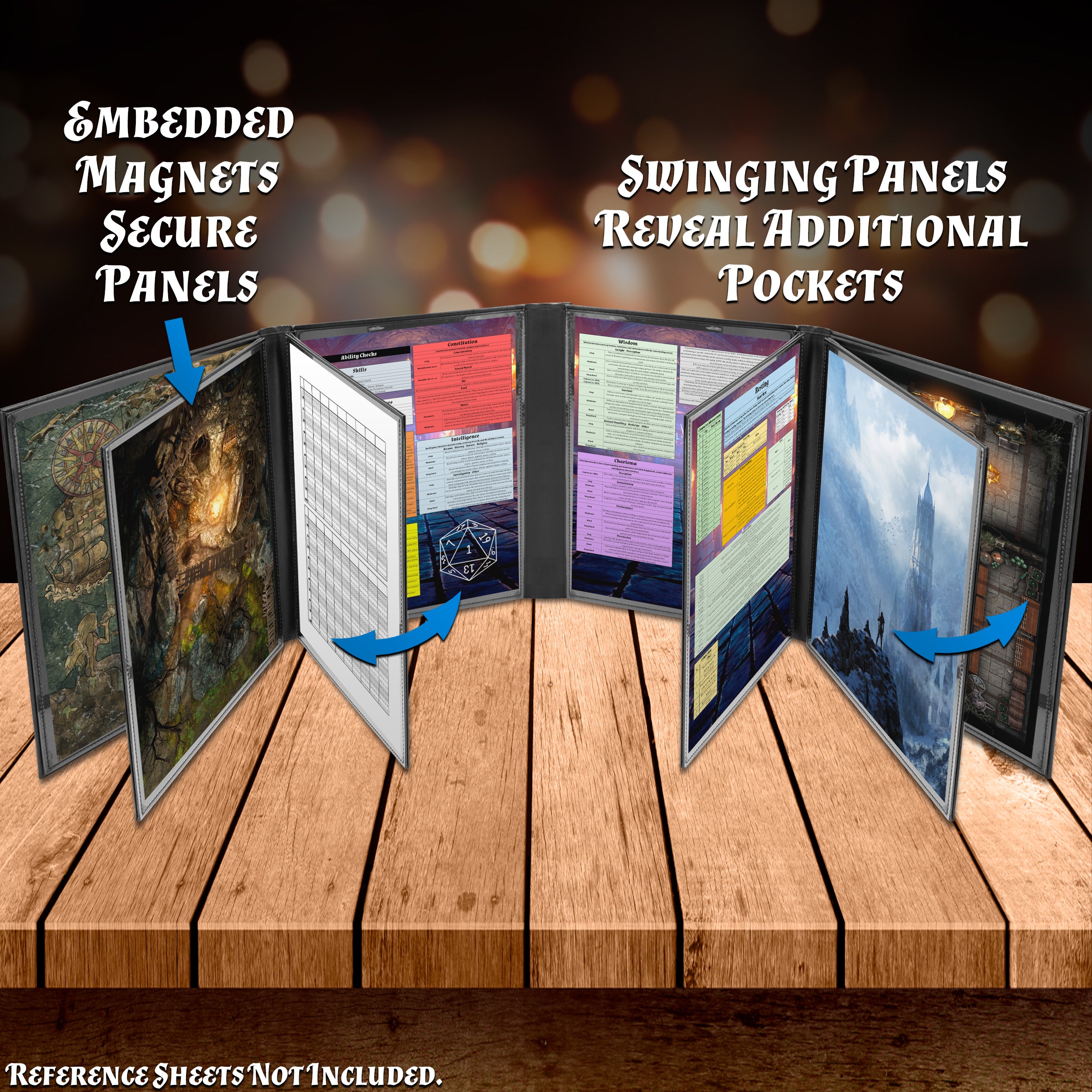 DM Screen Faux Leather 12-Panel Deluxe GM Screen - Twelve Panel XL Folding Dungeon Master Screen with 4 Swinging Panels & Wet Erase Pockets for TTRPGs