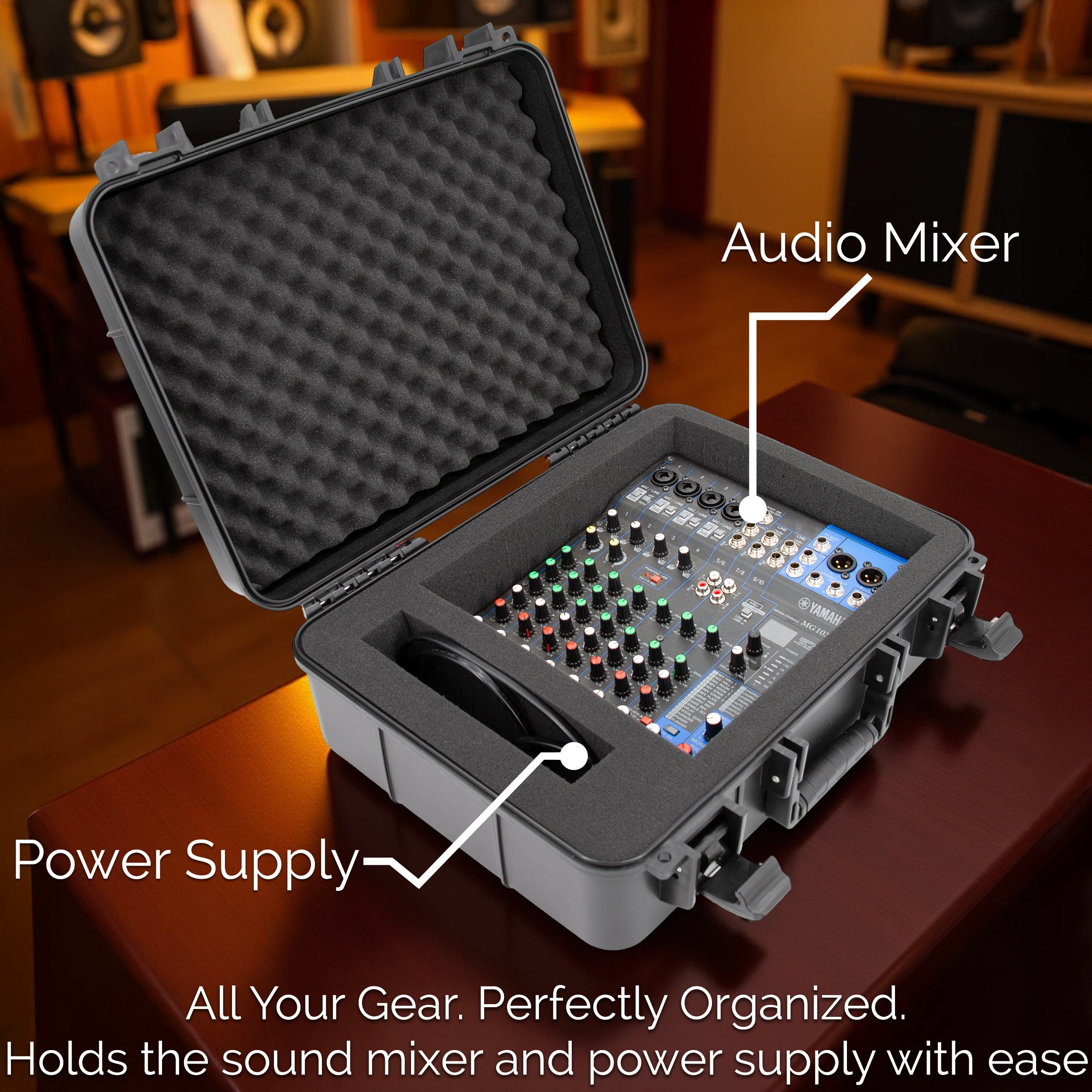 Hard Shell DJ Mixer Travel Case with Customizable Foam Compatible with Yamaha MG10XU, MG10, MG06 10 Input Stereo Mixer Effects and Cables