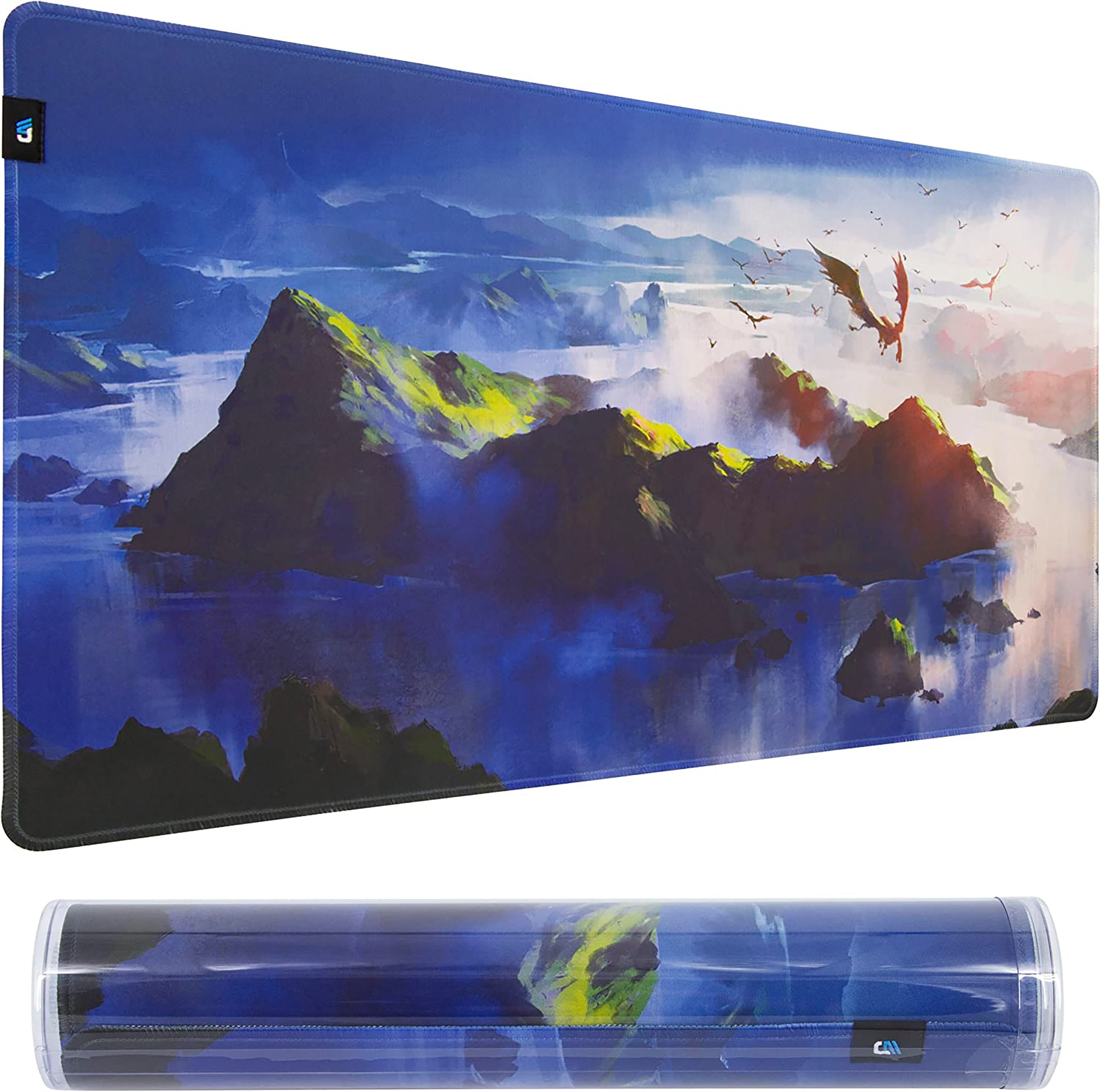 TCG Playmat with Reusable Playmat Case - Premium 24" x 13.5" Card Game Mat & Compatible MTG Playmat For All TCGs with Non-Slip Backing