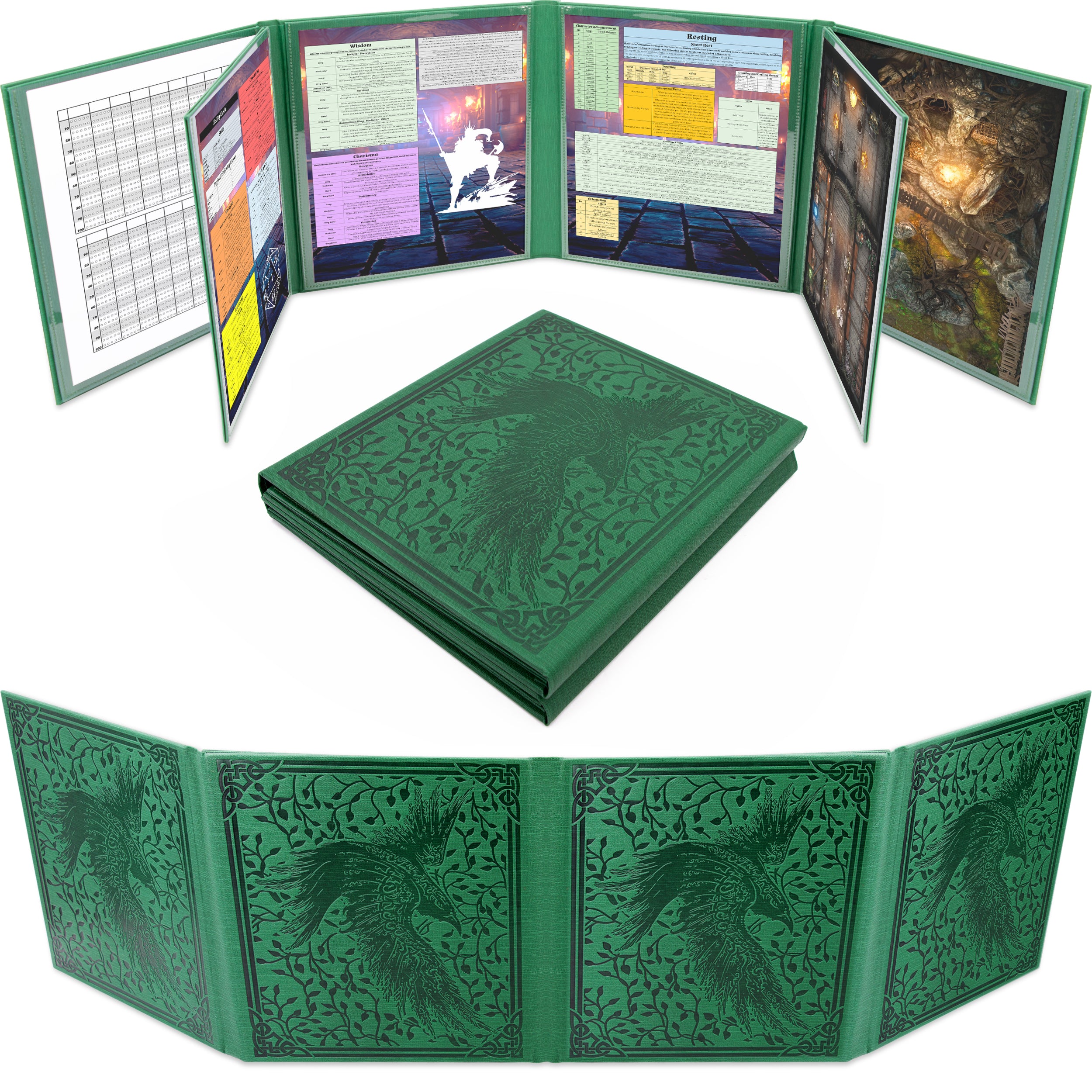 DM Screen 8-Panel Deluxe GM Screen - Eight Panel Folding Dungeon Master Screen for TTRPGs - Inserts Not Included - Black, Brown or Green Options