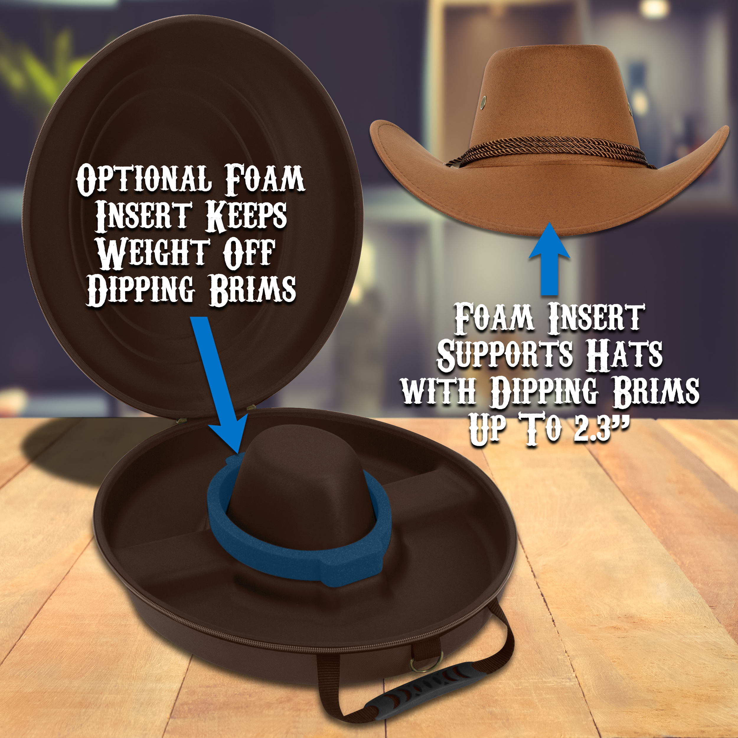 Cowboy Hat Box Cowboy Hat Storage for Brims Up To 4.75" - Hard Shell Hat Case with Adjustable Carry Strap and ID Slot - 4 Color Options