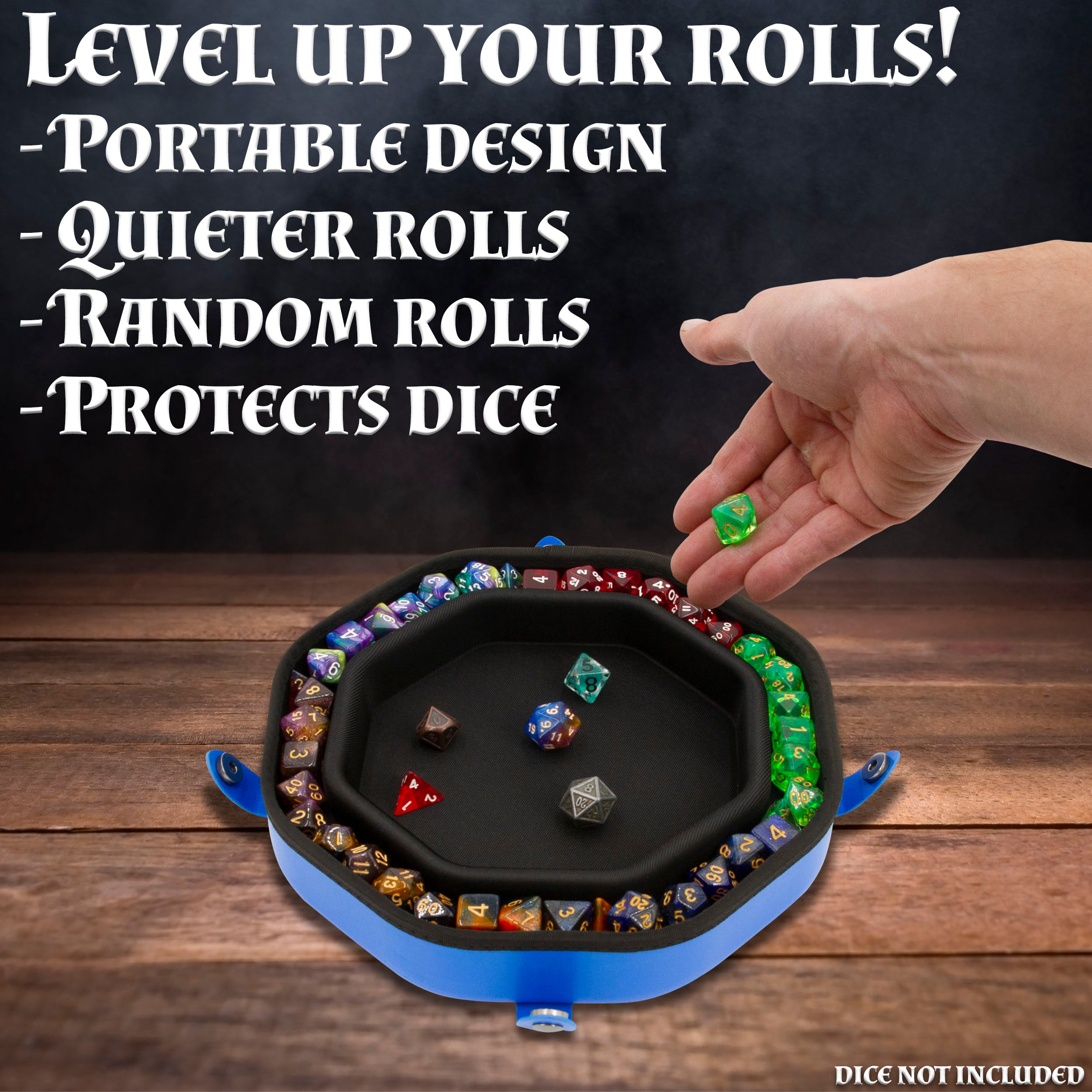 Dice Tray and Storage Case for Up to 115 RPG Dice - Dice Tray for Rolling with Magnetic Snaps, Embossed Design & Non-Scratch Interior