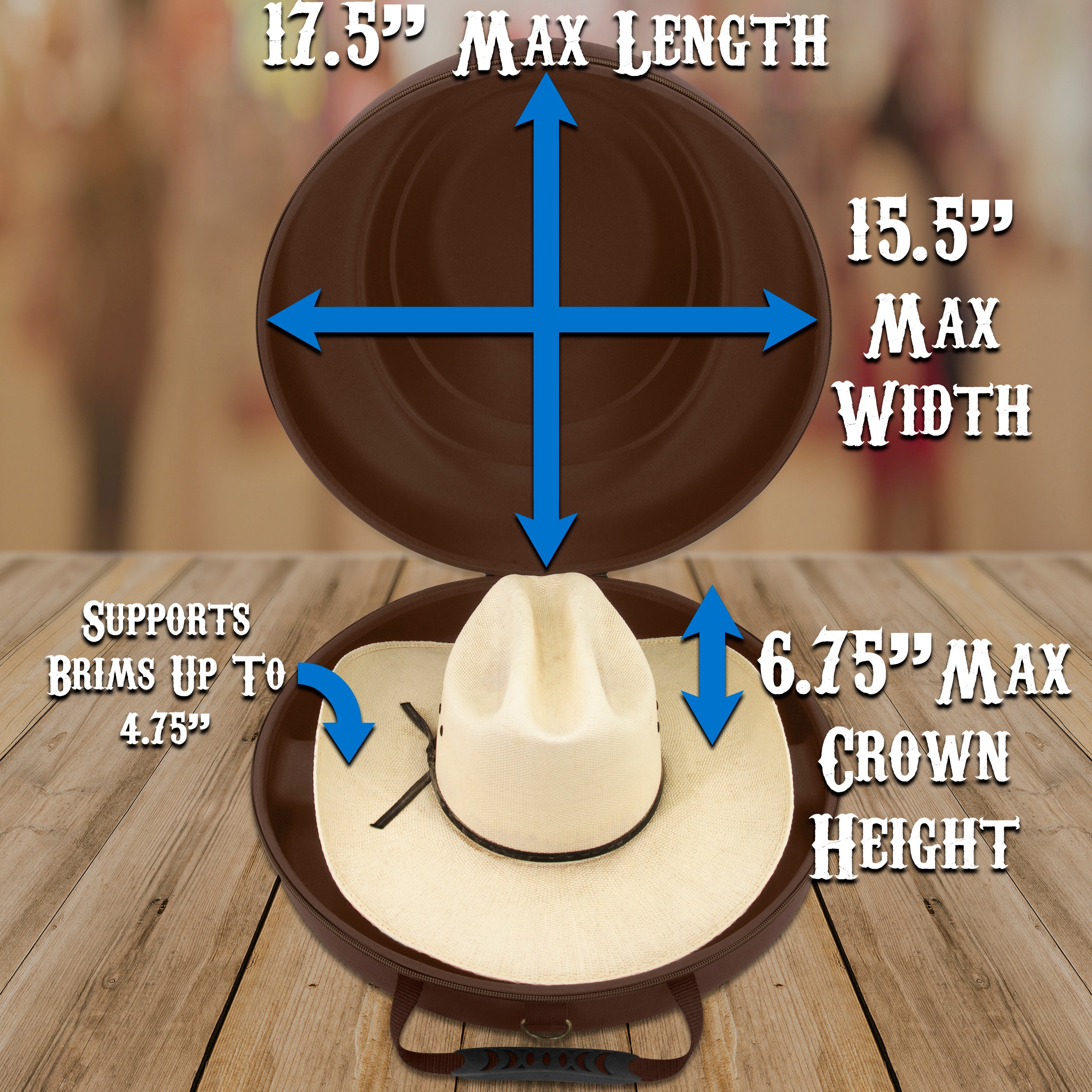 Cowboy Hat Box Cowboy Hat Storage for Brims Up To 4.75" - Hard Shell Hat Case with Adjustable Carry Strap and ID Slot - 4 Color Options