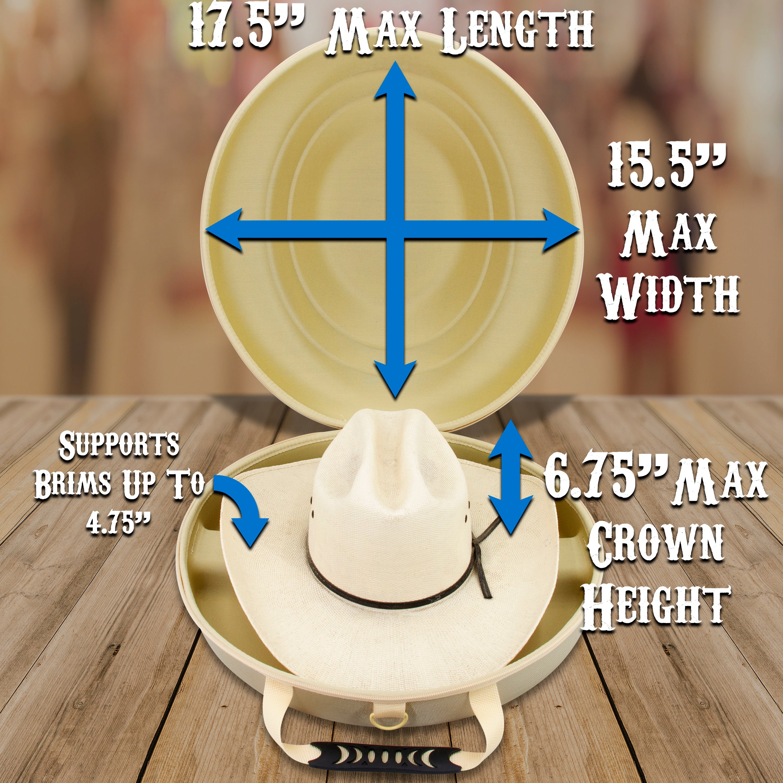 Cowboy Hat Box Cowboy Hat Storage for Brims Up To 4.75" - Hard Shell Hat Case with Adjustable Carry Strap and ID Slot - 4 Color Options