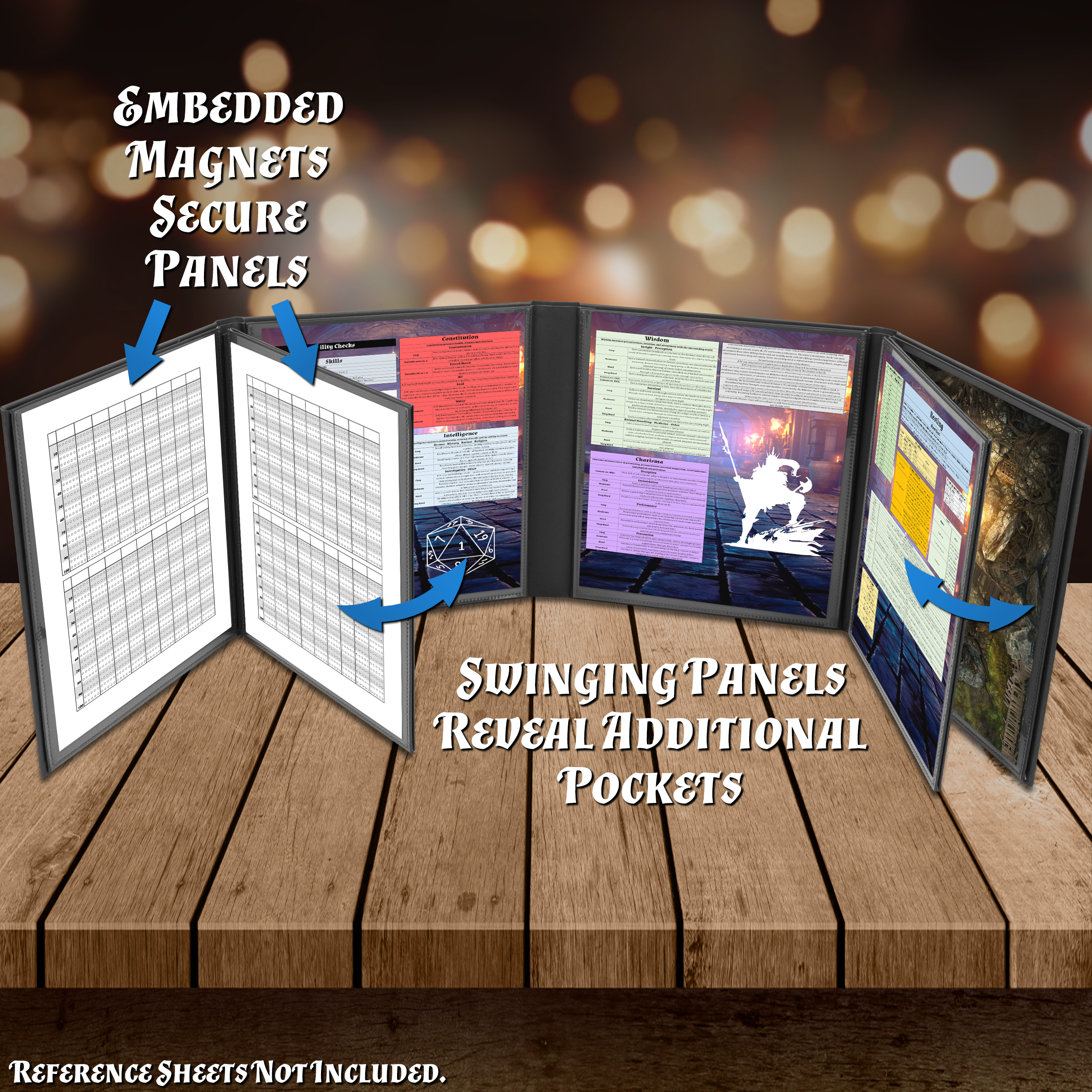 DM Screen 8-Panel Deluxe GM Screen - Eight Panel Folding Dungeon Master Screen for TTRPGs - Inserts Not Included - Black, Brown or Green Options