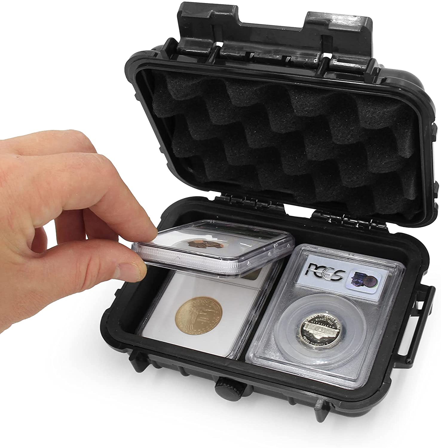 Graded Coin Case Compatible with 4 PCGS or NGC Coin Slabs, Waterproof Graded Slab Coin Storage Box with Impact Absorbing Foam - Case Only