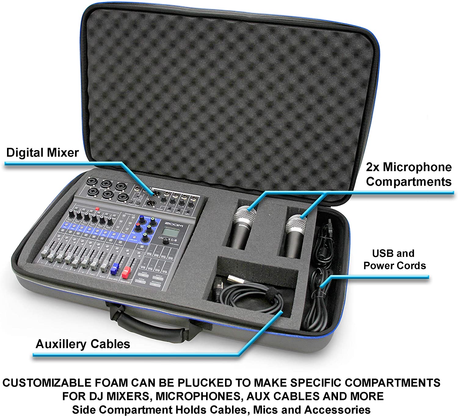 Portable Studio Case Compatible with Zoom Podcast Digital Mixer Livetrak L8 Recorder and Accessories, Includes Carry Bag Only with Strap