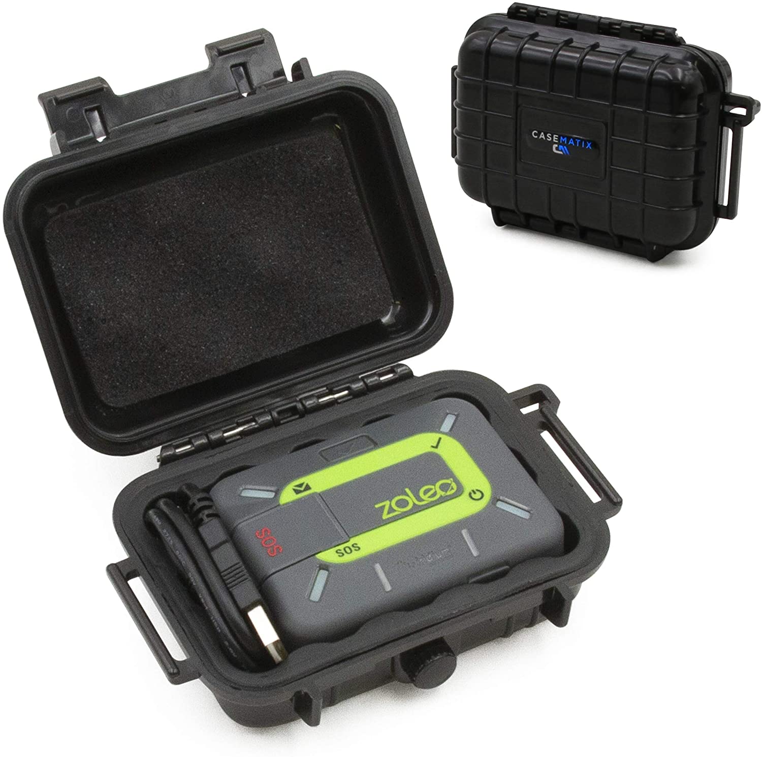 Crushproof & Waterproof Hard Shell Travel Case Compatible with ZOLEO Satellite Communicator, Charging Cable and Carabiner