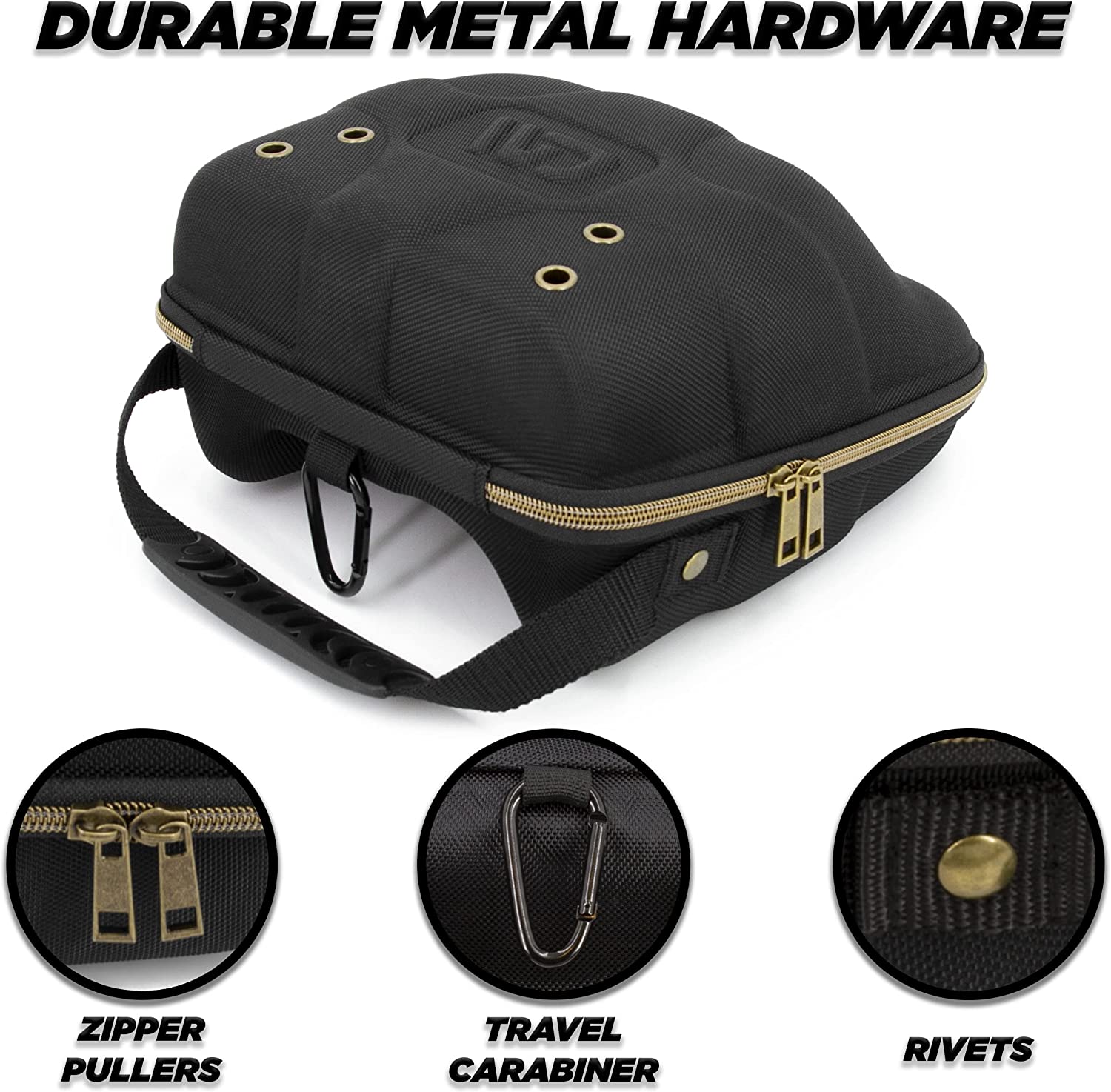 Hat Travel Case for up to 4 Baseball Caps with a Hard Shell, Travel Carabiner and Handle - Portable Hat Case Carrier for Hats Storage