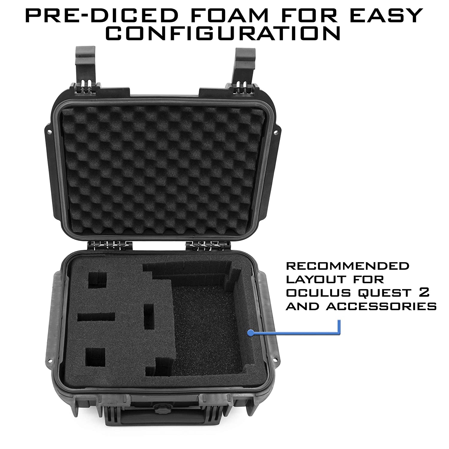 Waterproof Hard Case Compatible with Meta Quest or Oculus Quest VR Gaming Headset & Accessories in Customizable Foam Interior - Case Only