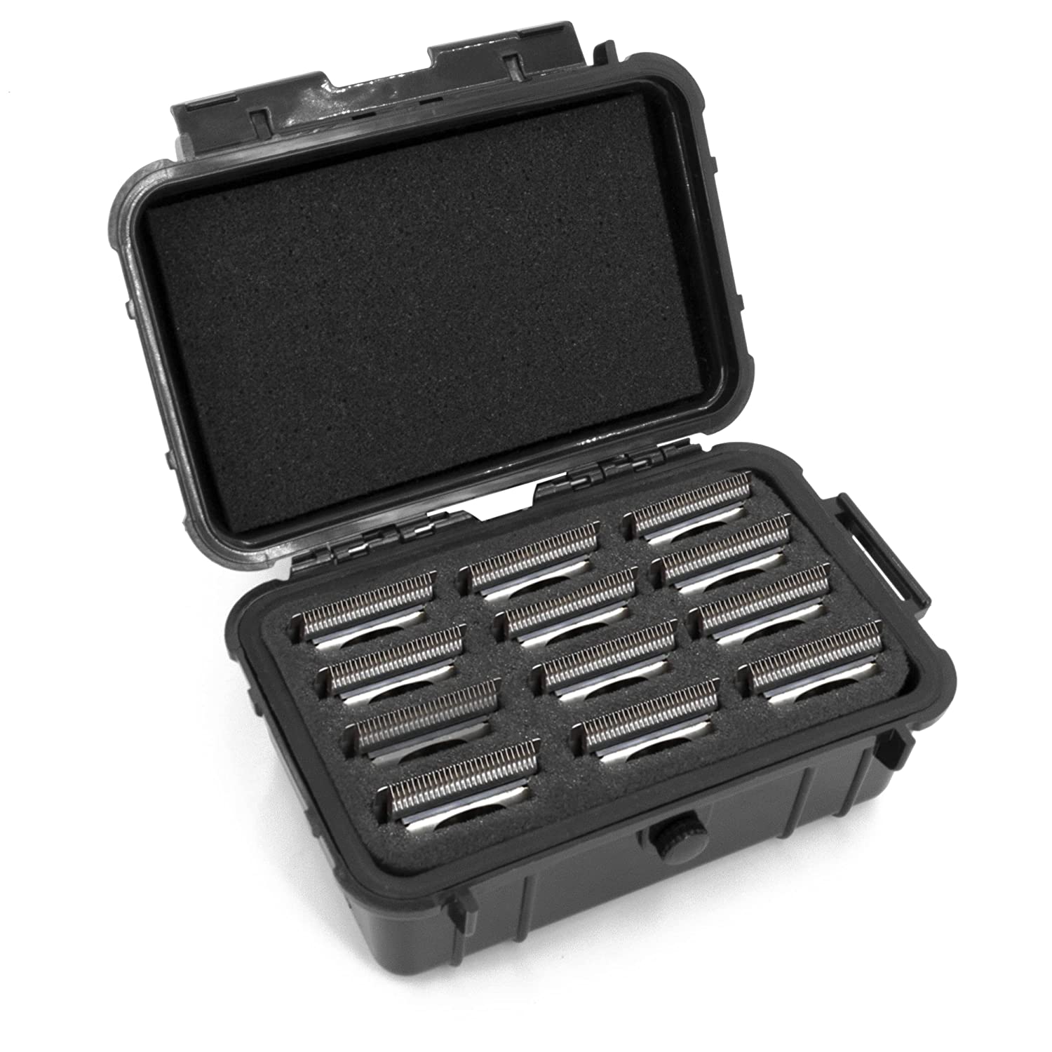 Protective Clipper Blade Holder for 12 Blades - Waterproof Clipper Blade Storage Case with Custom Barber Blade Holder Foam Interior