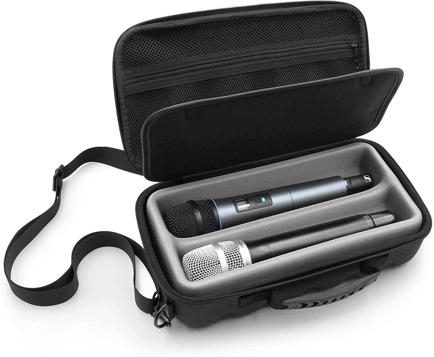Two Wireless Microphone Case Compatible with Wireless Mic System Handheld Microphones Sennhesier, Shure and More with Shoulder Strap