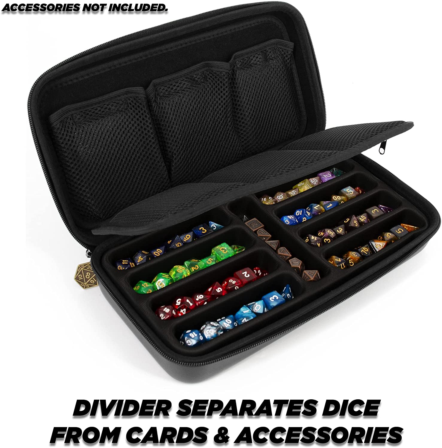Dice Box and Card Case for 9 Sets of RPG Dice, Spell Cards, Counters and Other Accessories - Dice Holder with Embossed Dragon Design