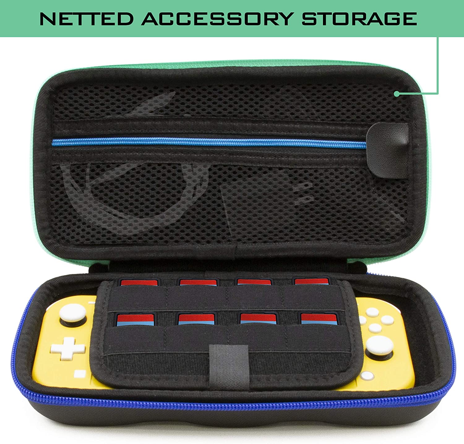 Carrying Case for Nintendo Switch Lite with 8 Game Slots, Non-Scratch Divider for Screen Protection, Accessory Storage & Comfortable Handle