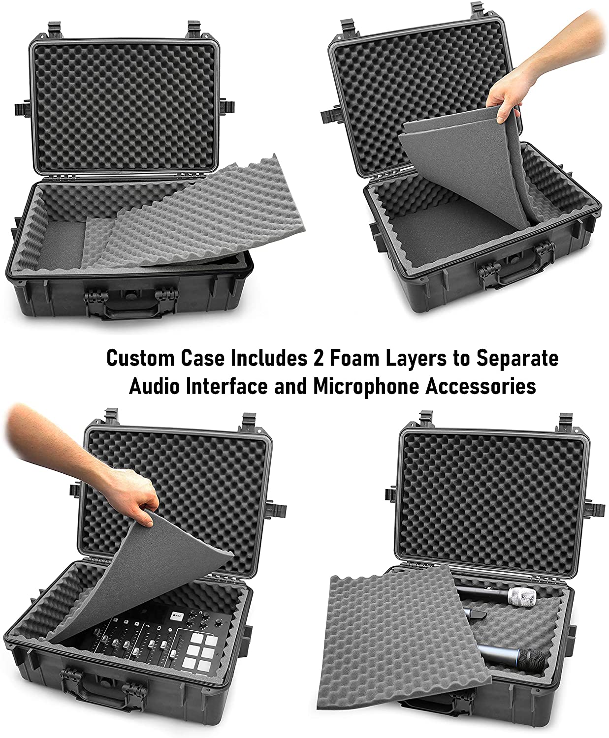 Waterproof Hard Shell Travel Case Compatible with Yamaha MG12XU Mixer within Multi-Layer Foam Protection - Fits Mixers Up to 17x12.1x5 Max