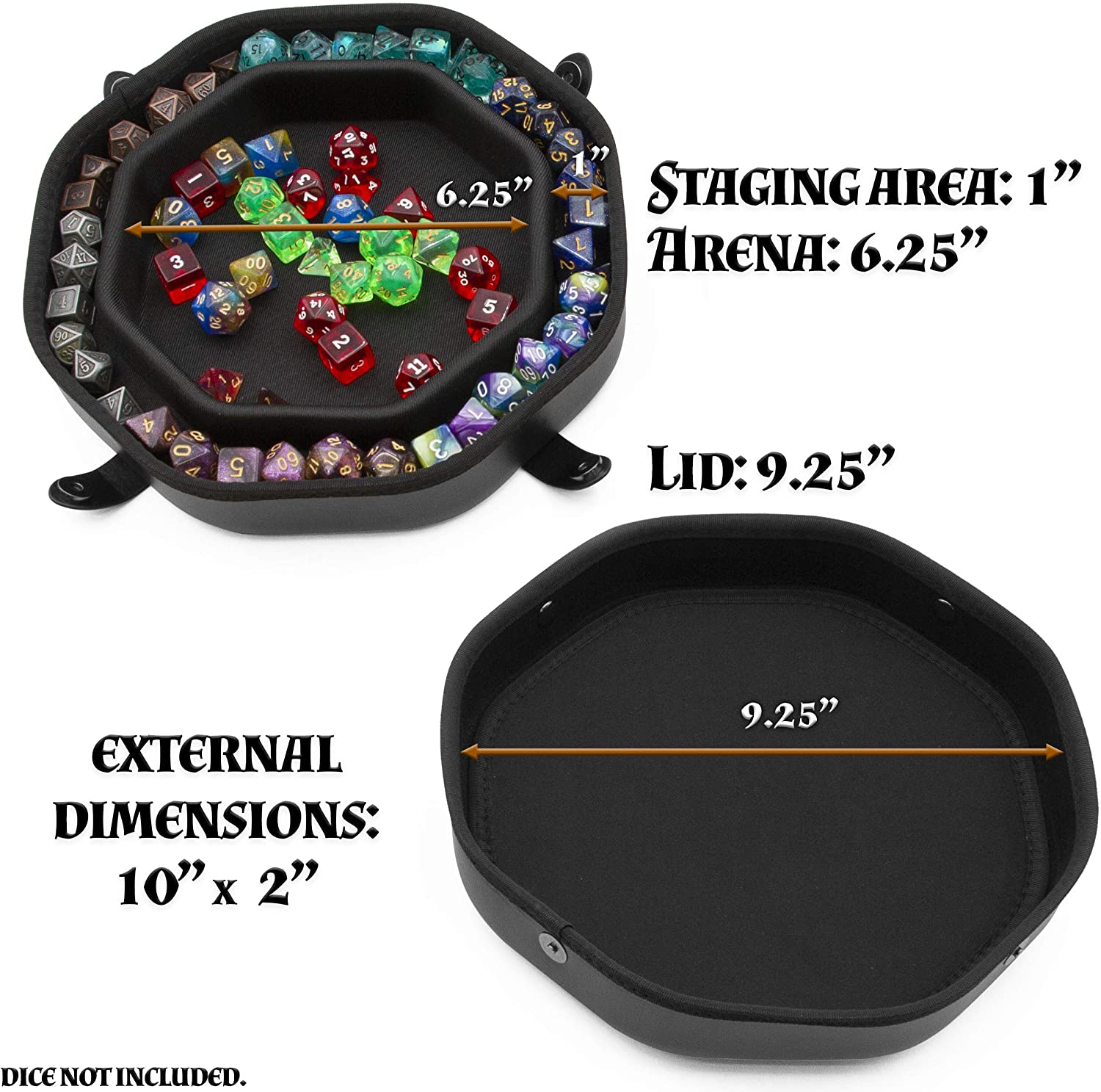 Dice Tray and Storage Case for Up to 115 RPG Dice - Dice Tray for Rolling with Magnetic Snaps, Embossed Design & Non-Scratch Interior