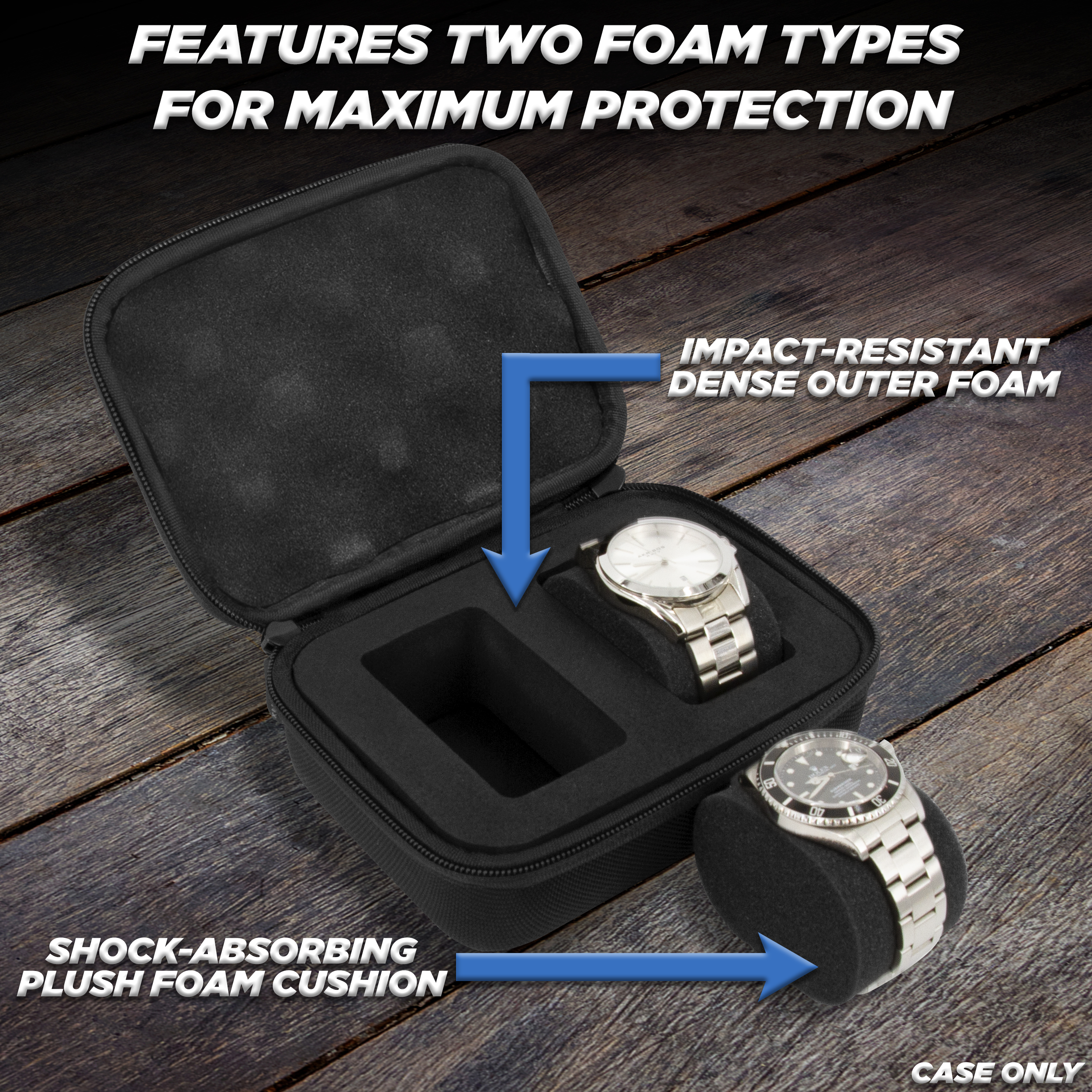 Watch Travel Case for Two Watches with Hard Shell Exterior, Plush Foam Cushions and Carry Handle - Protective Watch Box for Travel