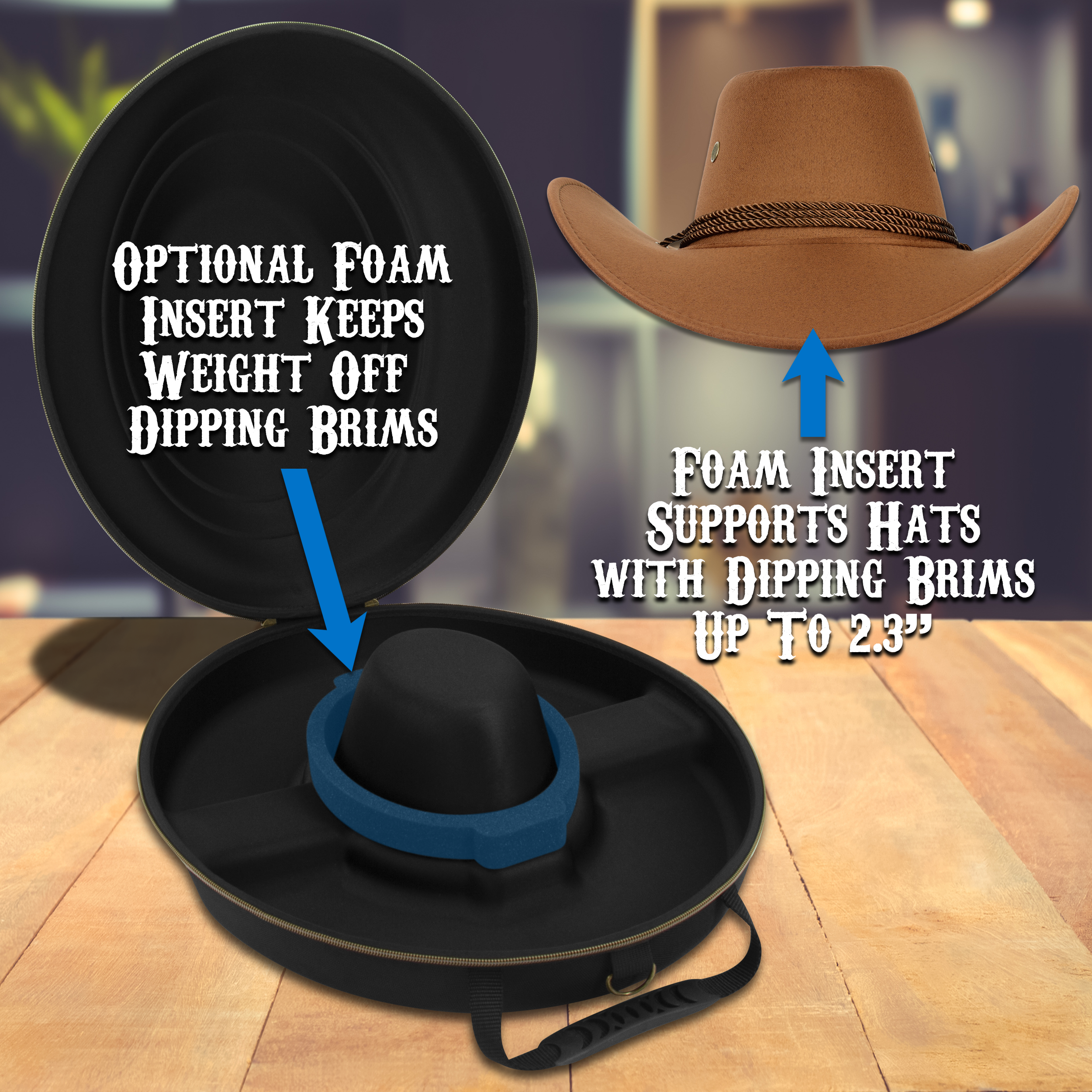 Cowboy Hat Box Cowboy Hat Storage for Brims Up To 4.75" - Hard Shell Hat Case with Adjustable Carry Strap and ID Slot - 4 Color Options
