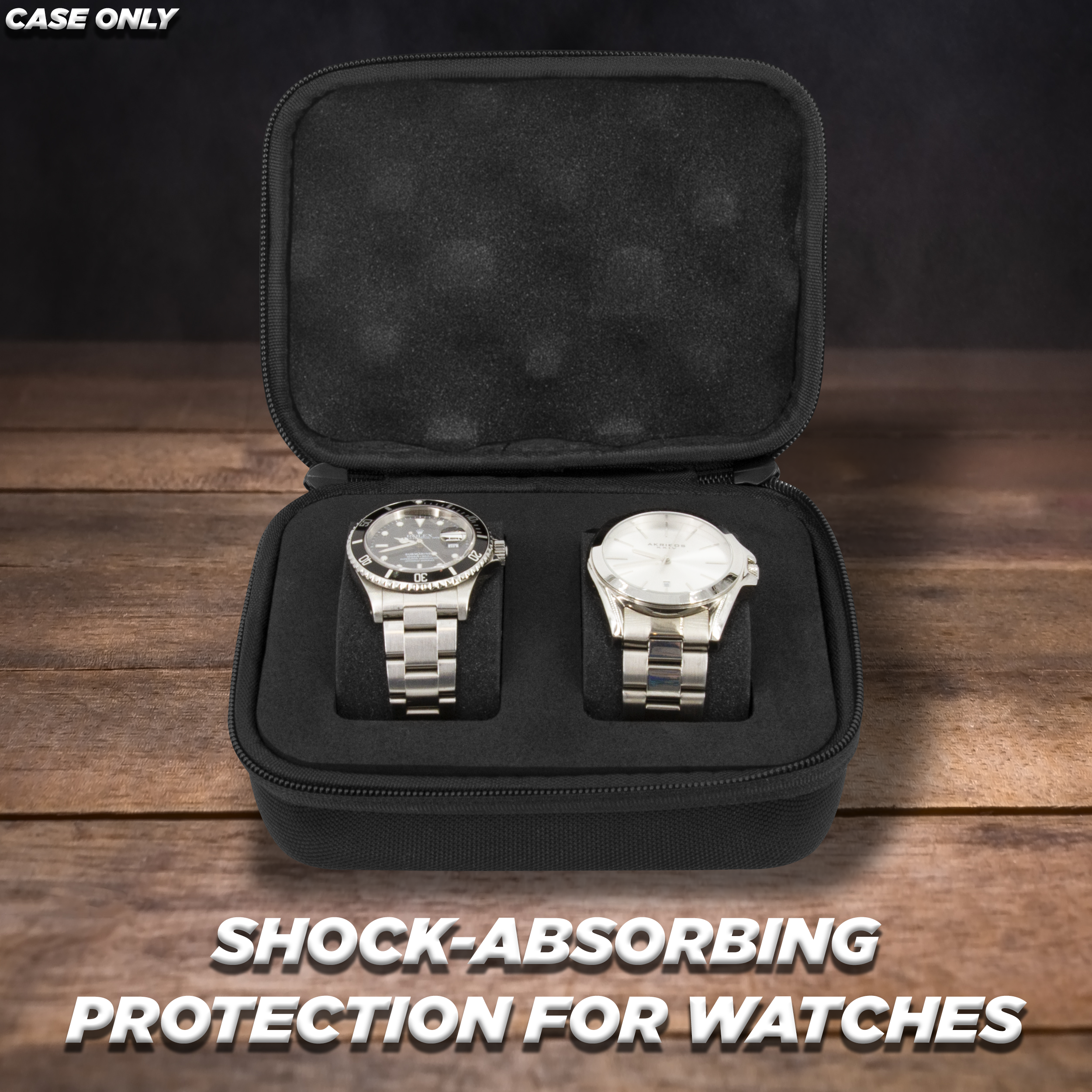 Watch Travel Case for Two Watches with Hard Shell Exterior, Plush Foam Cushions and Carry Handle - Protective Watch Box for Travel