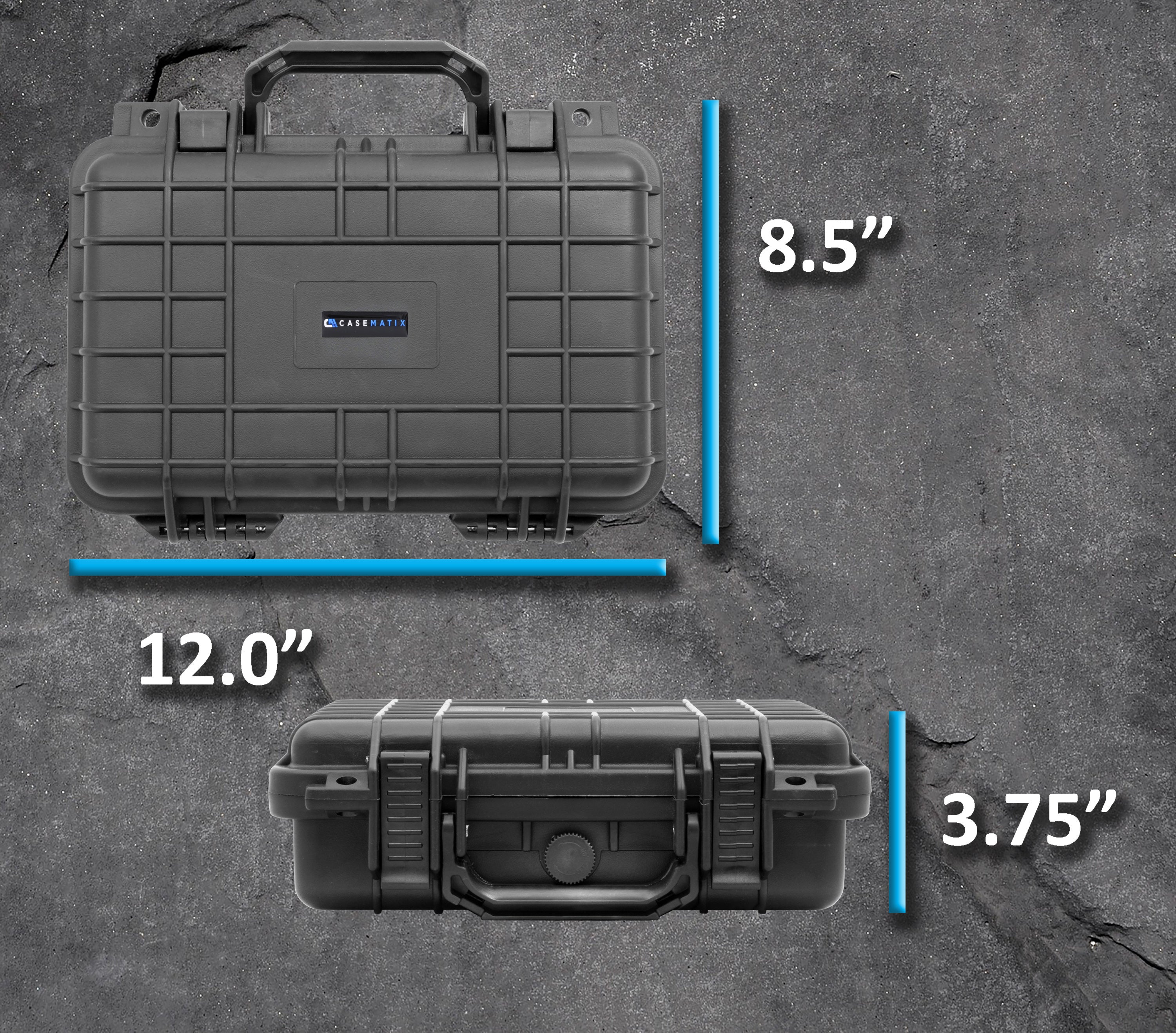 12" Waterproof Hard Travel Case with Padlock Rings and Customizable Foam - Fits Accessories up to 9" x 5" x 2.75"