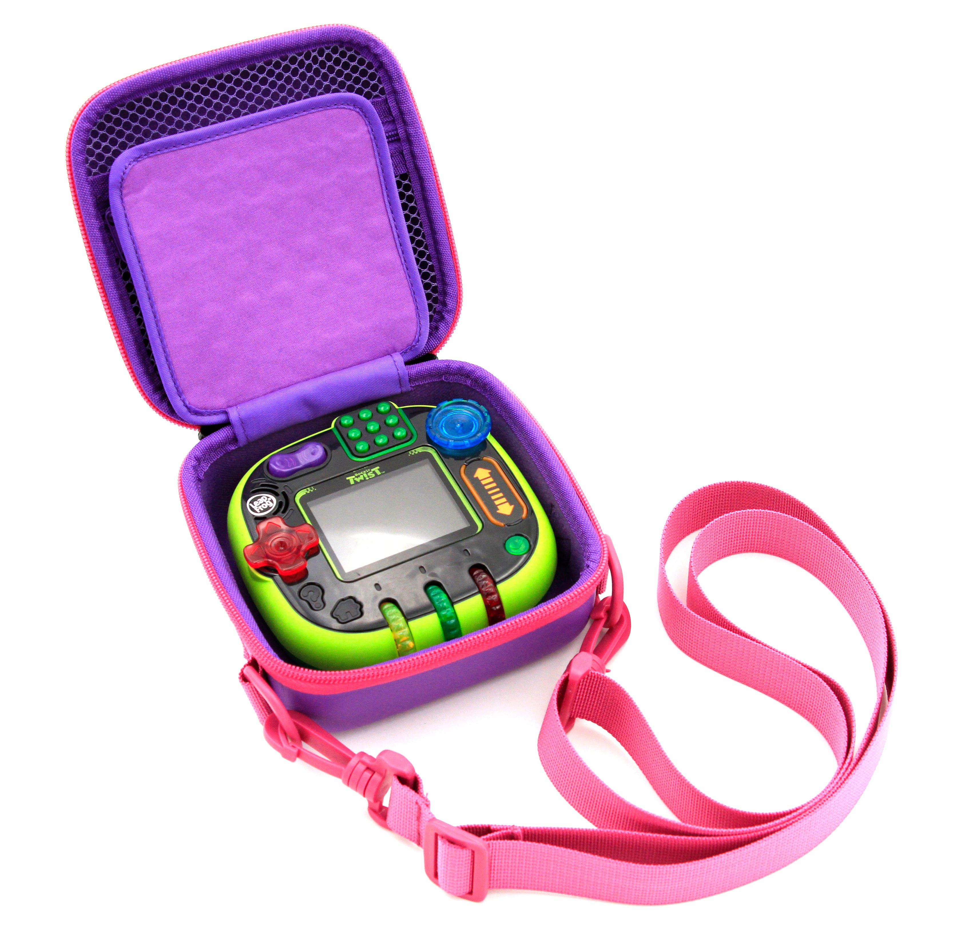 Toy Box Travel Case Compatible with Leapfrog Rockit Twist Handheld Learning Game System with Shoulder Strap, Accessory Storage and Keychain